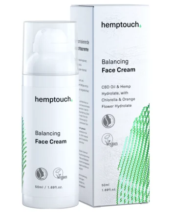 Hemptouch balancerende CBD-gezichtscrème 50 ml: pompflacon en doos
